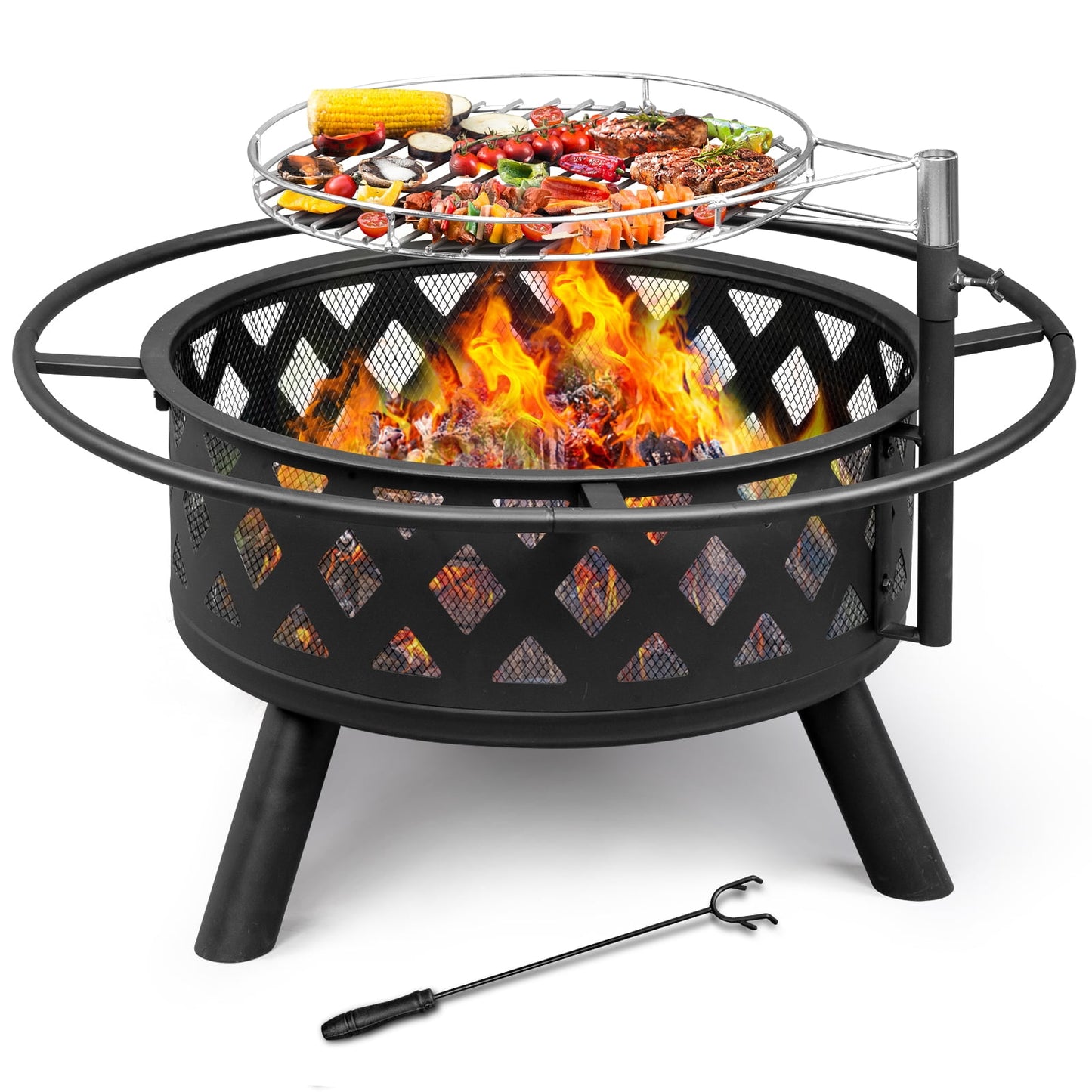 Winado Fire Pit for Outside 30 inch Wood Burning Firepit Large Steel Firepit Bowl with Removable Cooking Swivel BBQ Grill for Backyard Patio