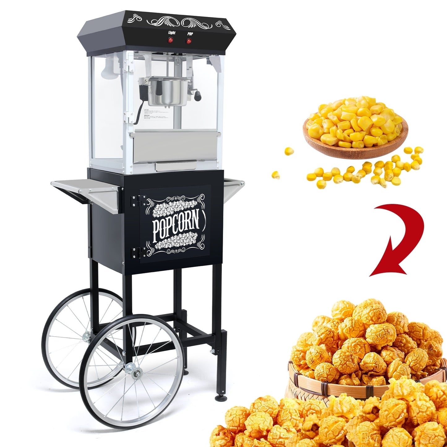Yardmaster 12 oz Popcorn Machine, Bar Style Popper with Warming Deck and Kernel Drawer, 4-5 Minute Popping, Red