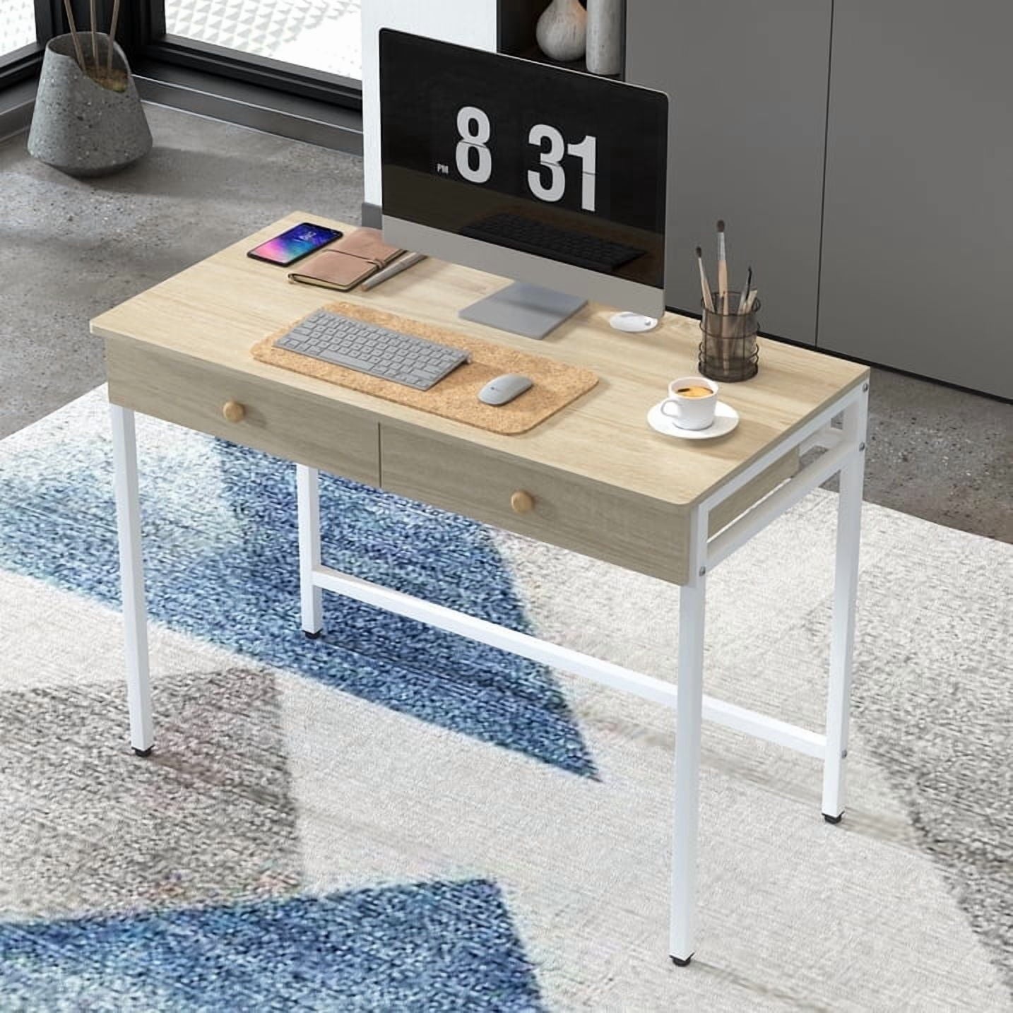 Yoneston 40" Computer Desk with 2 Storage Drawers, Space Saving Home Office Working Table for Bedroom Apartment Study Room, Beige