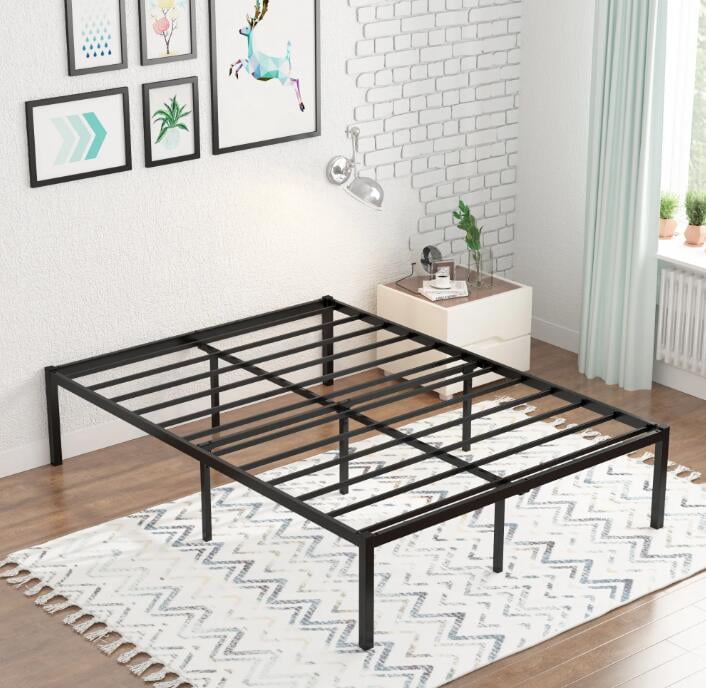 Yoneston Base de Cama de Plataforma de Metal de Tamaño Full de 16" de Alta Resistencia con Almacenamiento Debajo de la Cama, No Se Requiere Box Spring, Negro