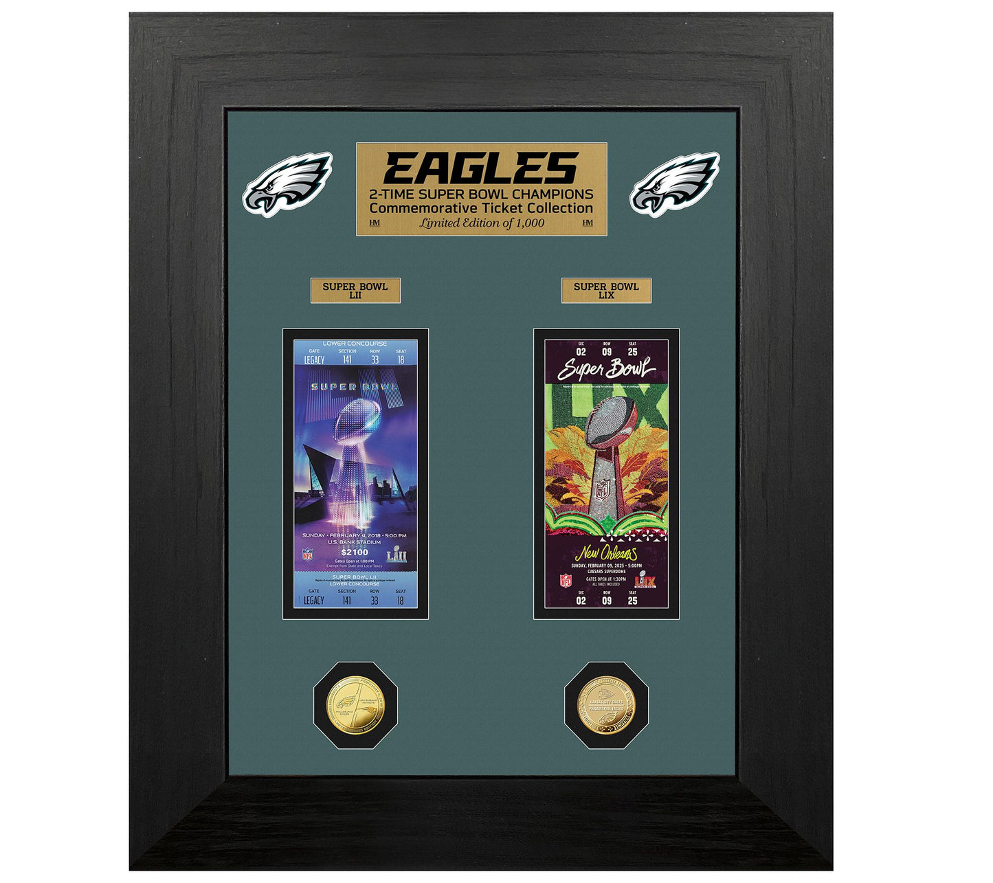 Highland Mint Eagles Deluxe Super Bowl Ticket Collection Frame