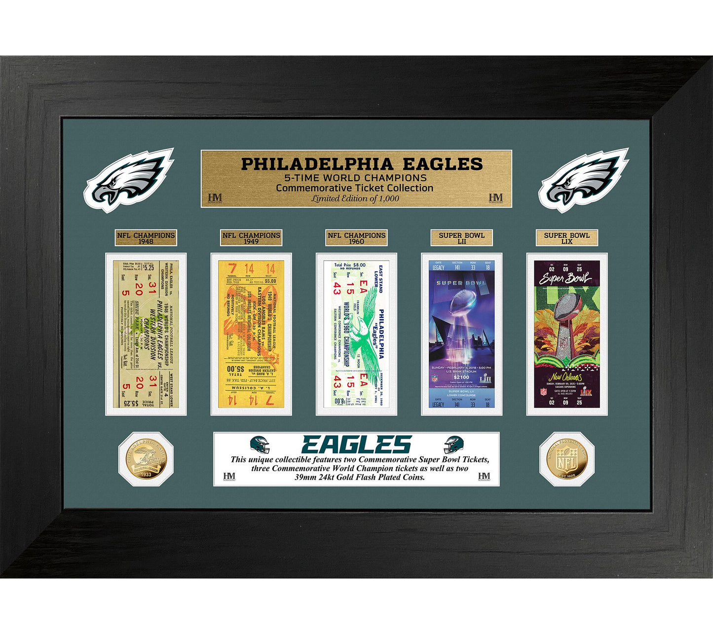 Highland Mint Philadelphia Eagles 5x Wrld Champ Del Tick Photo