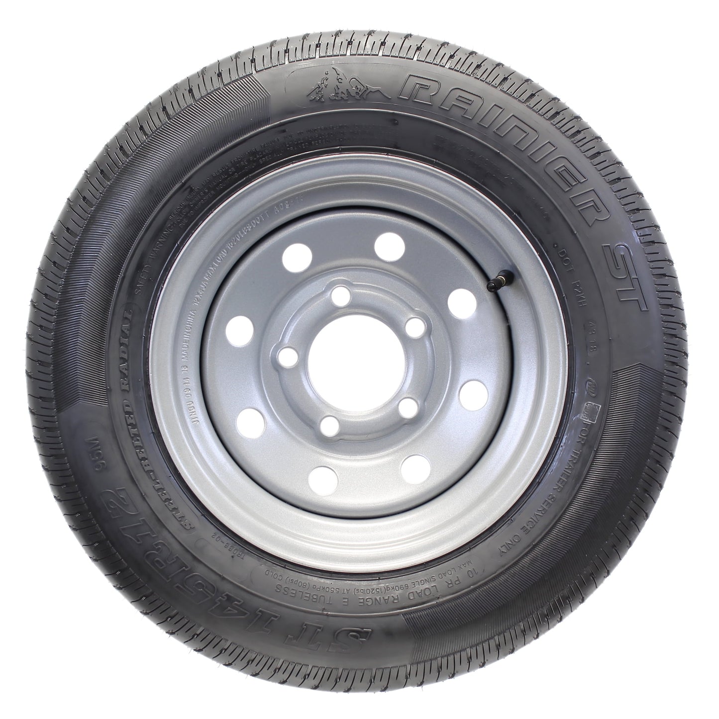 eCustomrim Trailer Tire On Rim ST145/R12 145/R12 Radial Load E 5 Lug Silver Modular Wheel