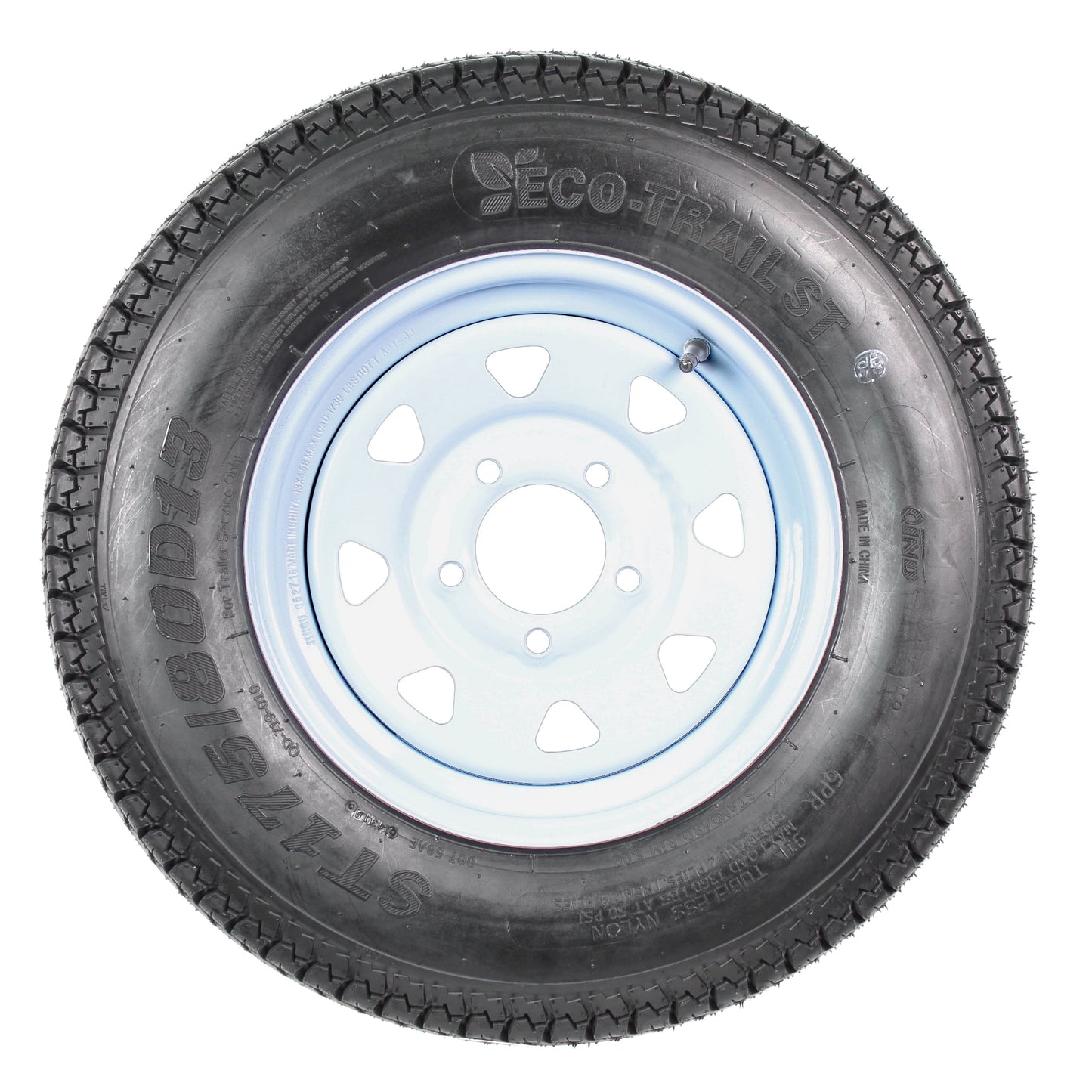 eCustomrim Trailer Tire On Rim ST175/80D13 175/80 D 13 Load C 5 Lug White Spoke Wheel