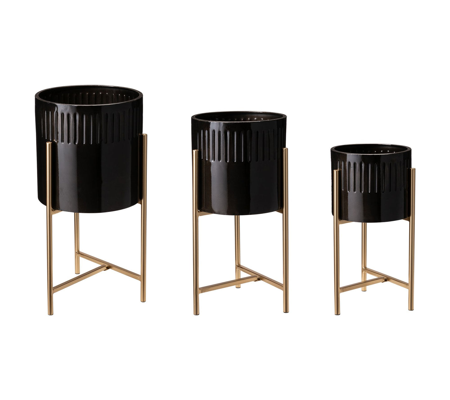 Glitzhome Modern Black & Gold Metal Plant Stand s, Set of 3