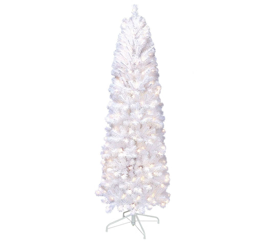 Puleo Pre-Lit 6.5' White Pencil Northern Fir Artificial Tree
