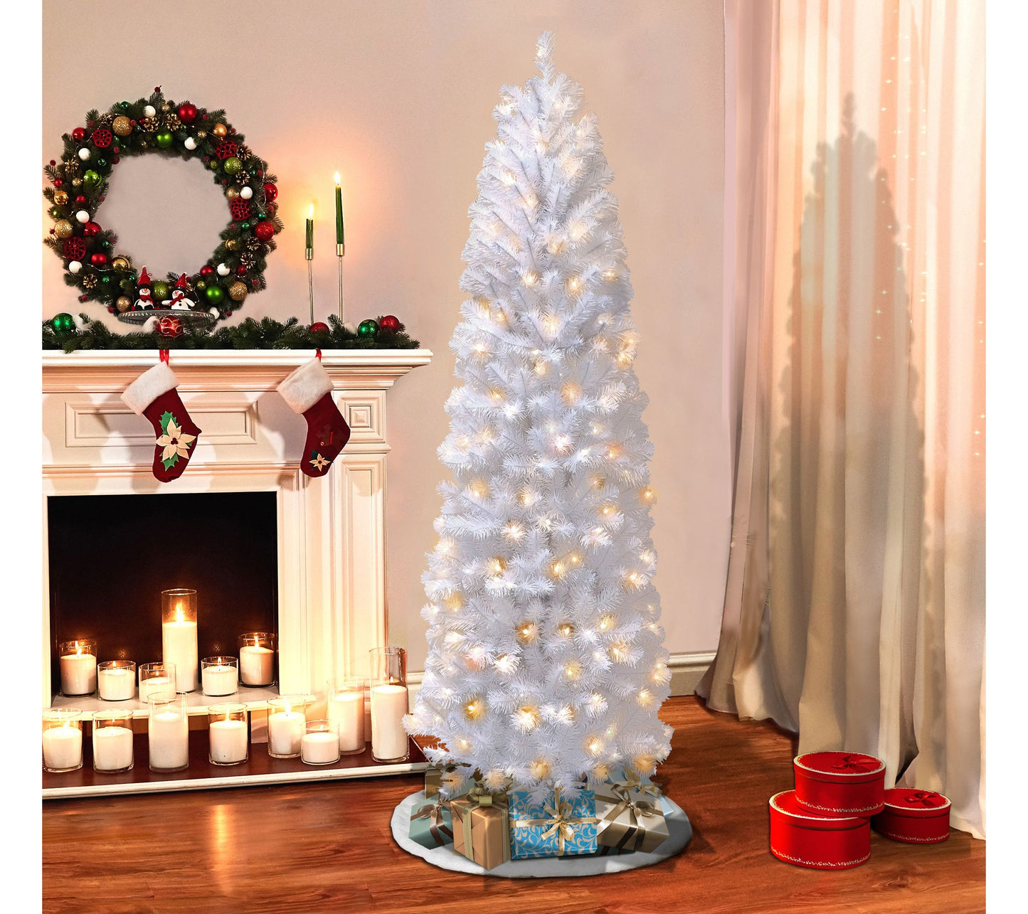 Puleo Pre-Lit 7.5' White Pencil Northern Fir Chistmas Tree