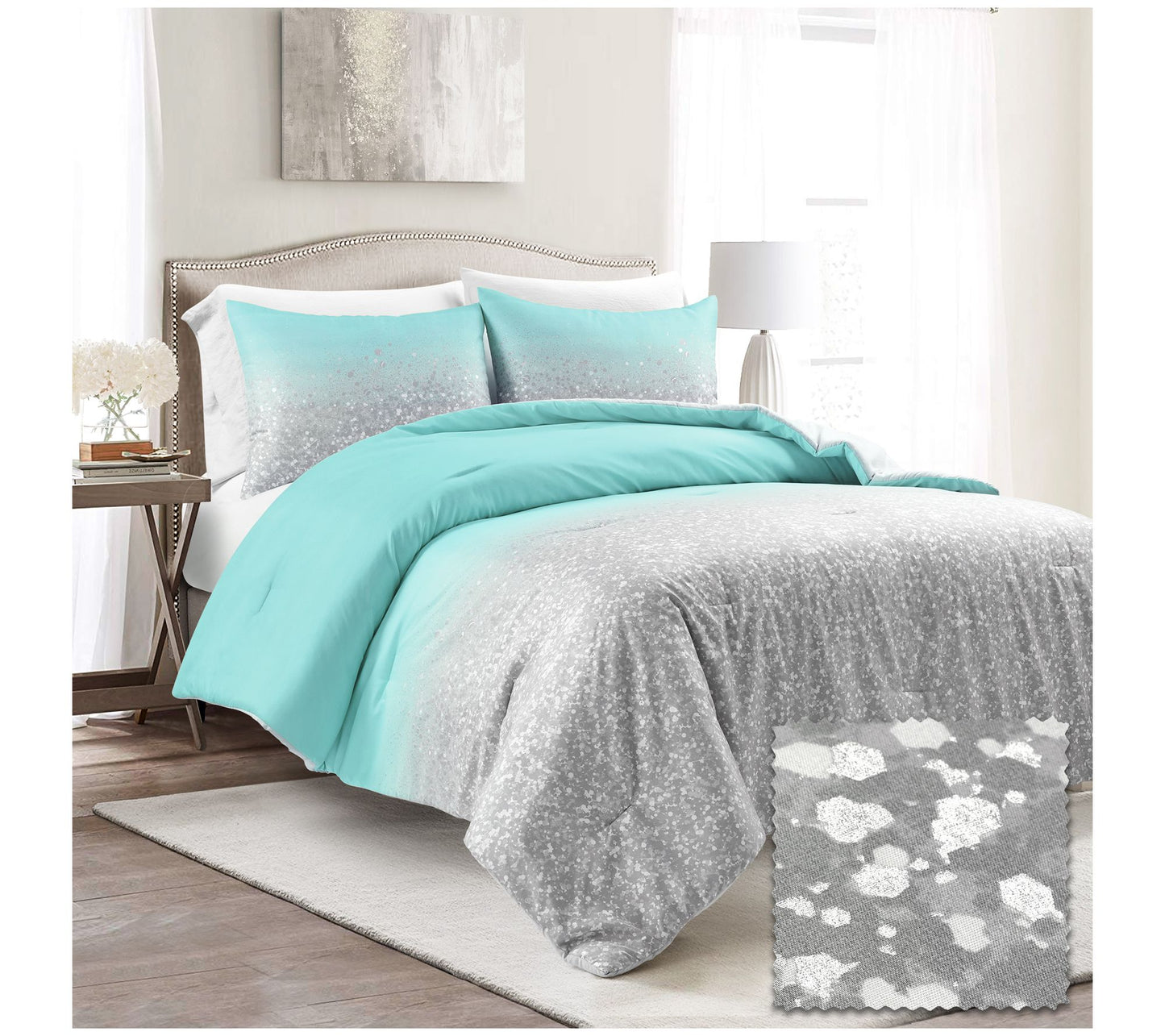 Lush Home Glitter Ombre Metallic Print FULL/QN CF Set