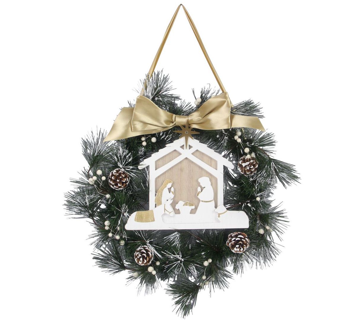 Young's Christmas Wreath with Nativity Scene LED Lights