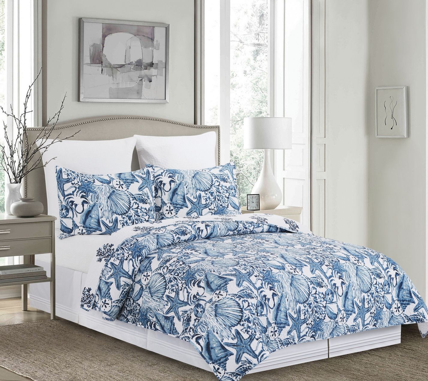 Blue Coast Shells 2-Piece Twin Quilt Set by Valerie