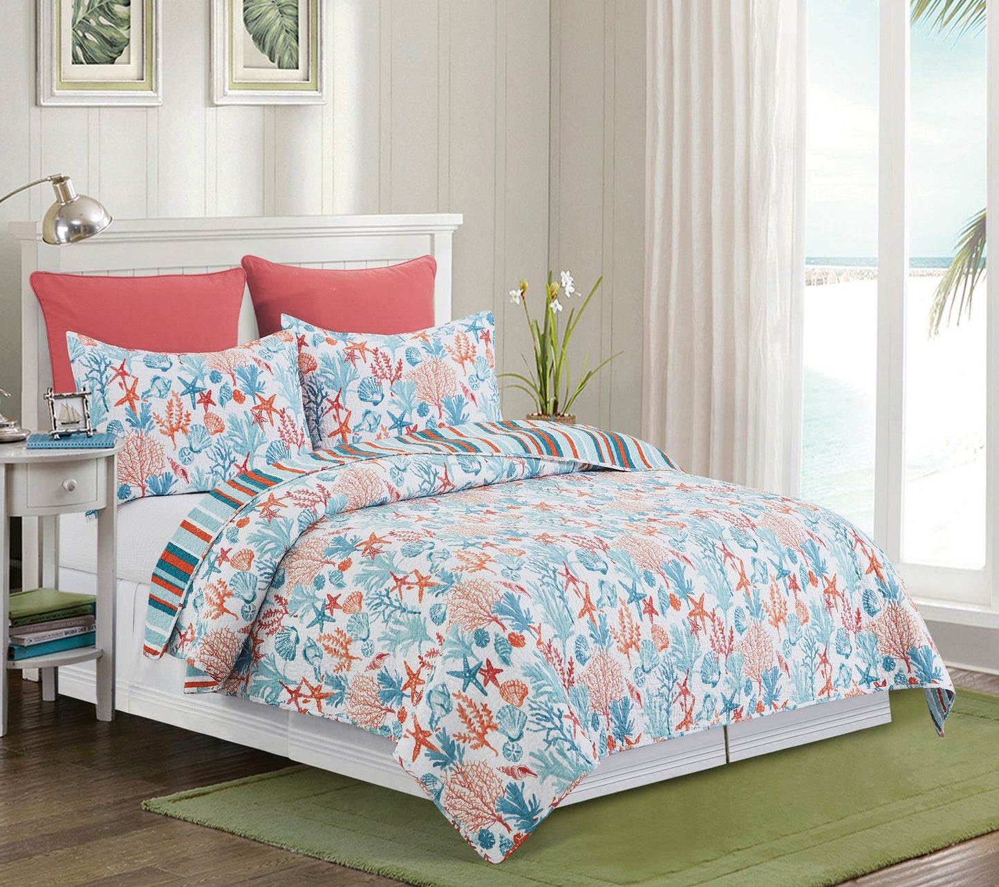 Tangerine Coast 3-Piece Cotton Full/Queen QuiltSet by Valerie