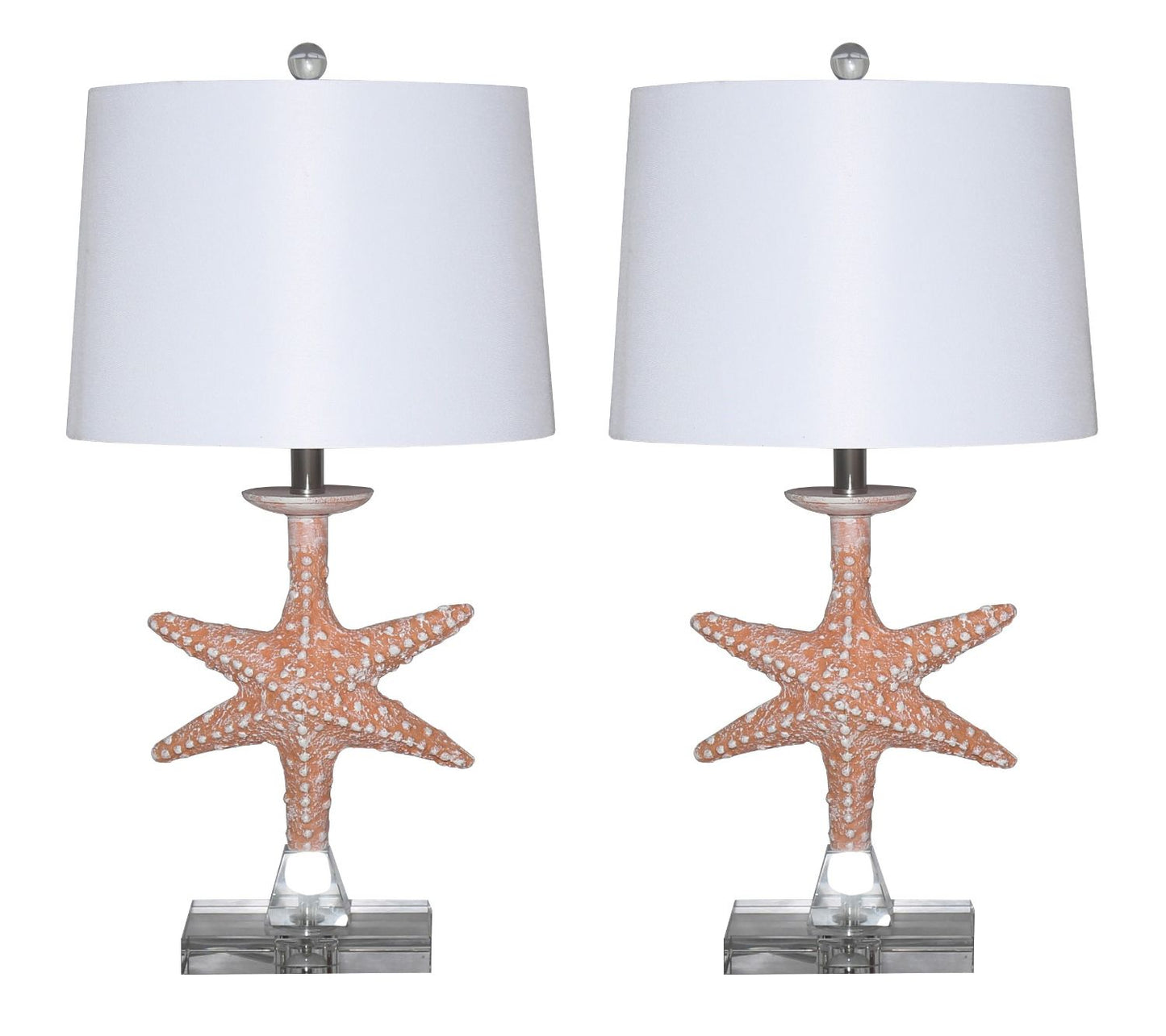 Set of 2 Orange Coastal Starfish Table Lamps