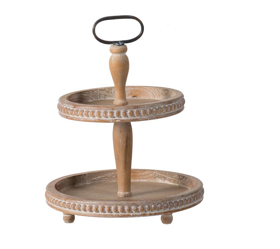 Barbara King 2-Tiered Wooden Dolloped Serving T ray