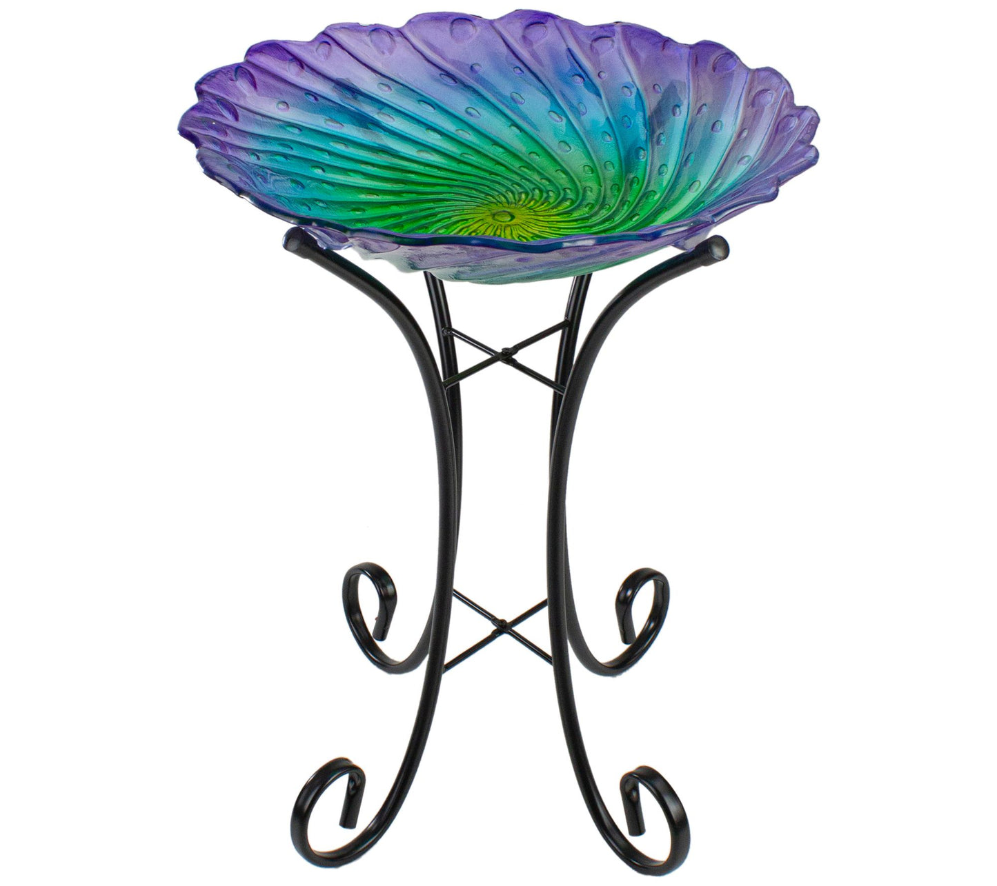 Northlight 18" Purple & Green Swirl Painted Glass Birdbath