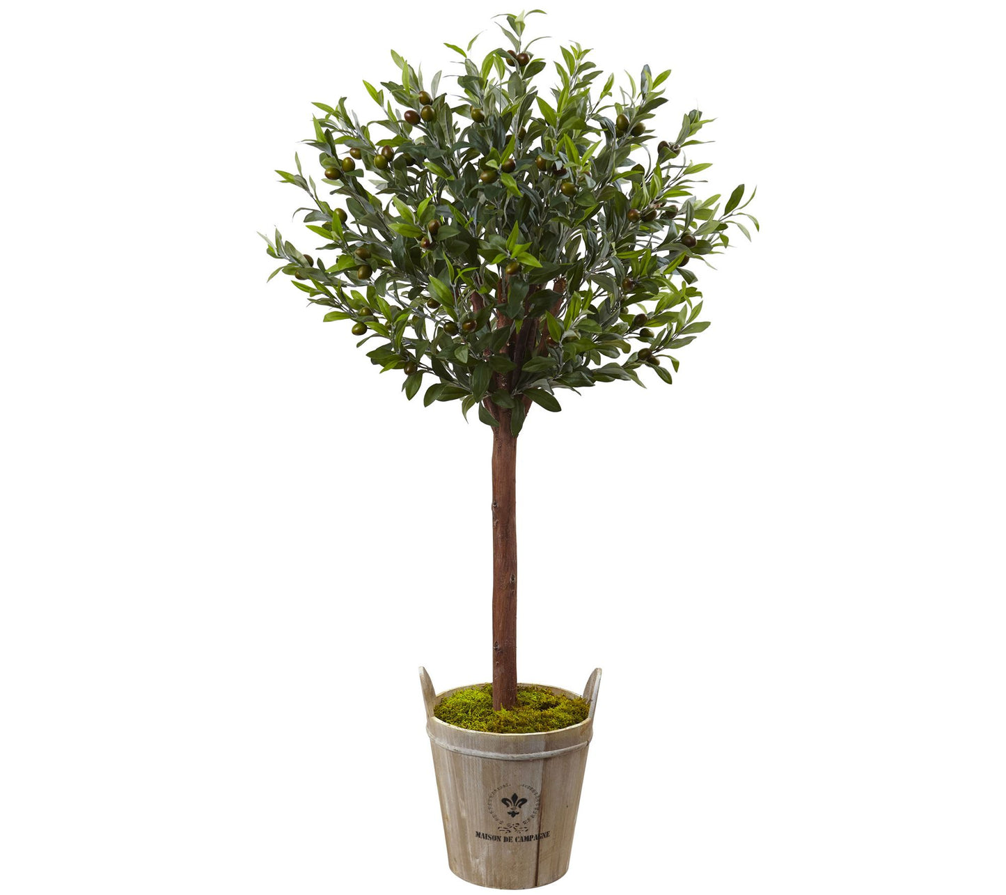 Olive Topiary Tree with Farmhouse Planter by Nearly Natural
