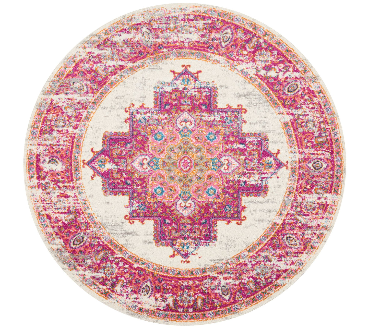 Nourison Passion Ivory/Fuschia 5'3" Round AreaRug