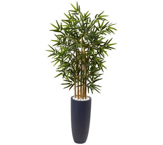 4' Bamboo Tree in Gray Cylinder Planter by Nearly Natural
