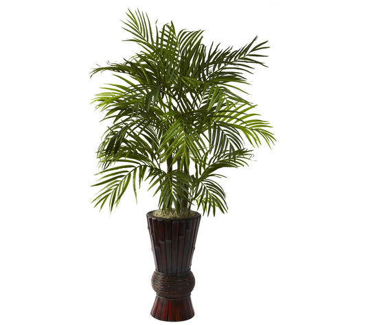 4' Areca with Bamboo Planter by Nearly Natural