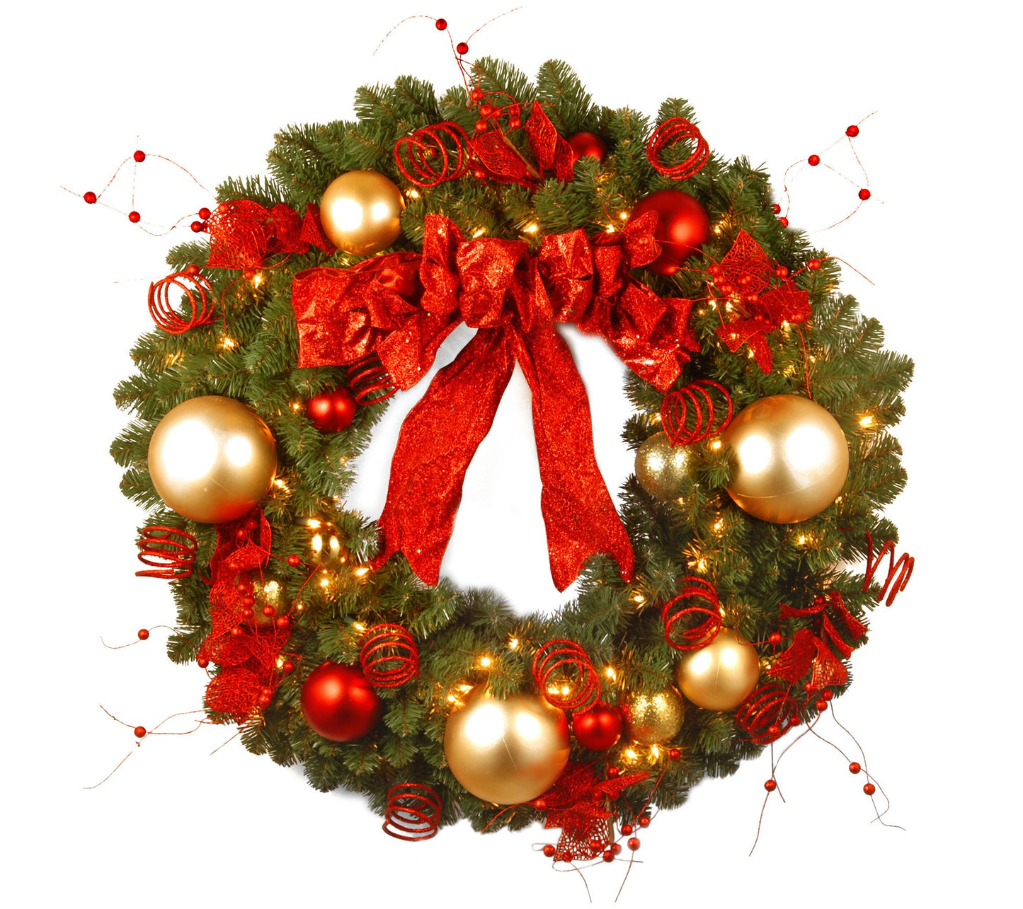 36" Cozy Christmas Wreath with Red and Clear Lights