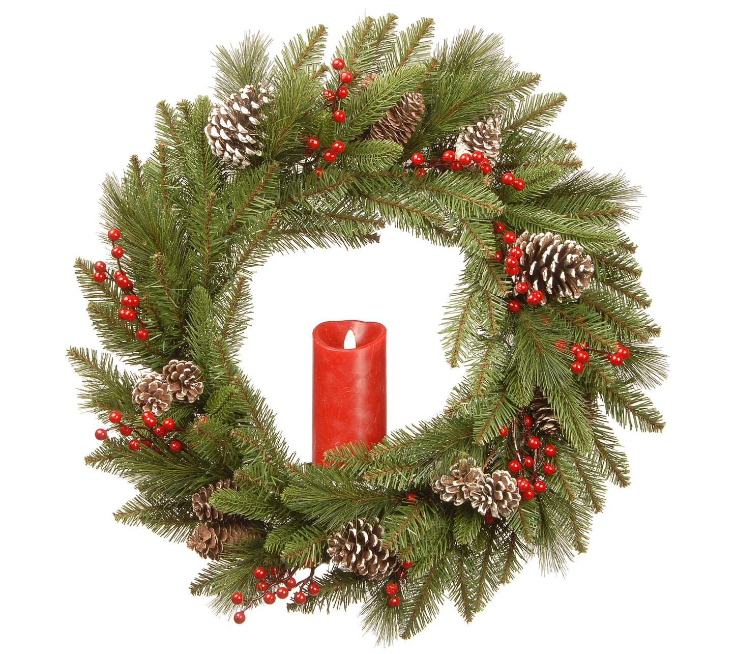24" Bristle Berry Wreath with Single Candle