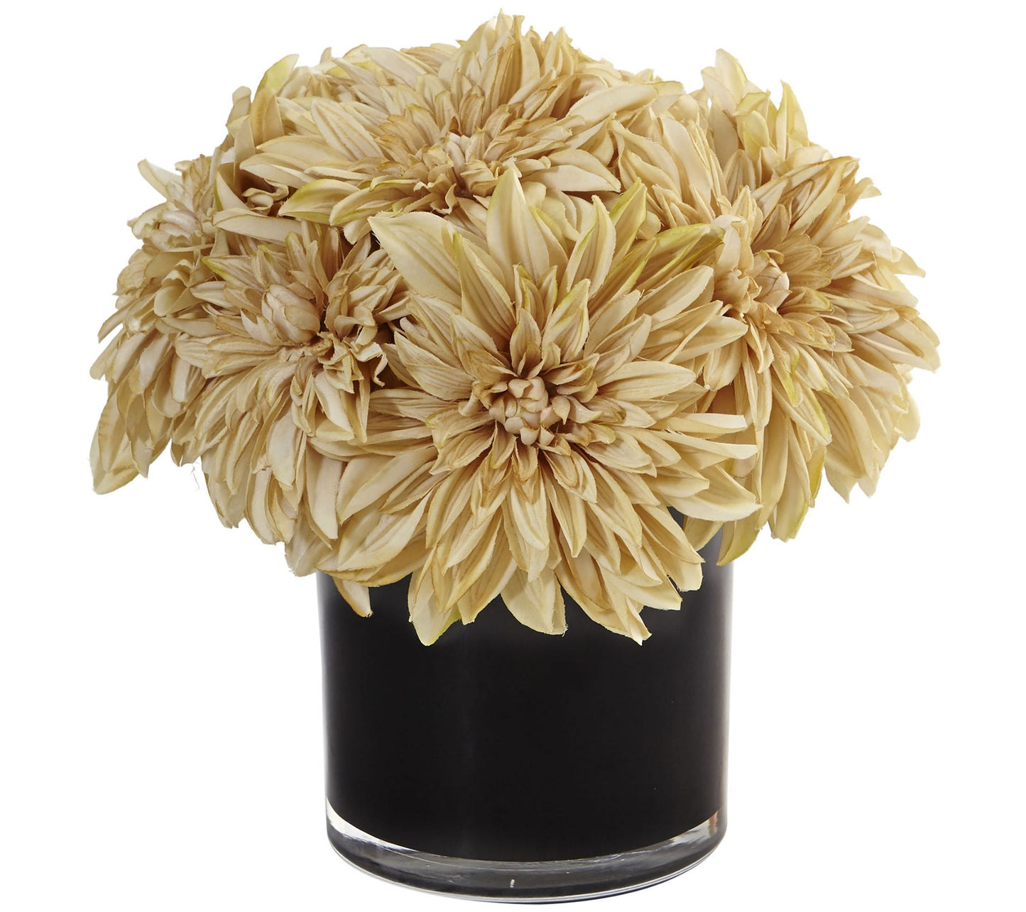 11" Dahlia Mum in Black Glossy Cylinder by Nearly Natural