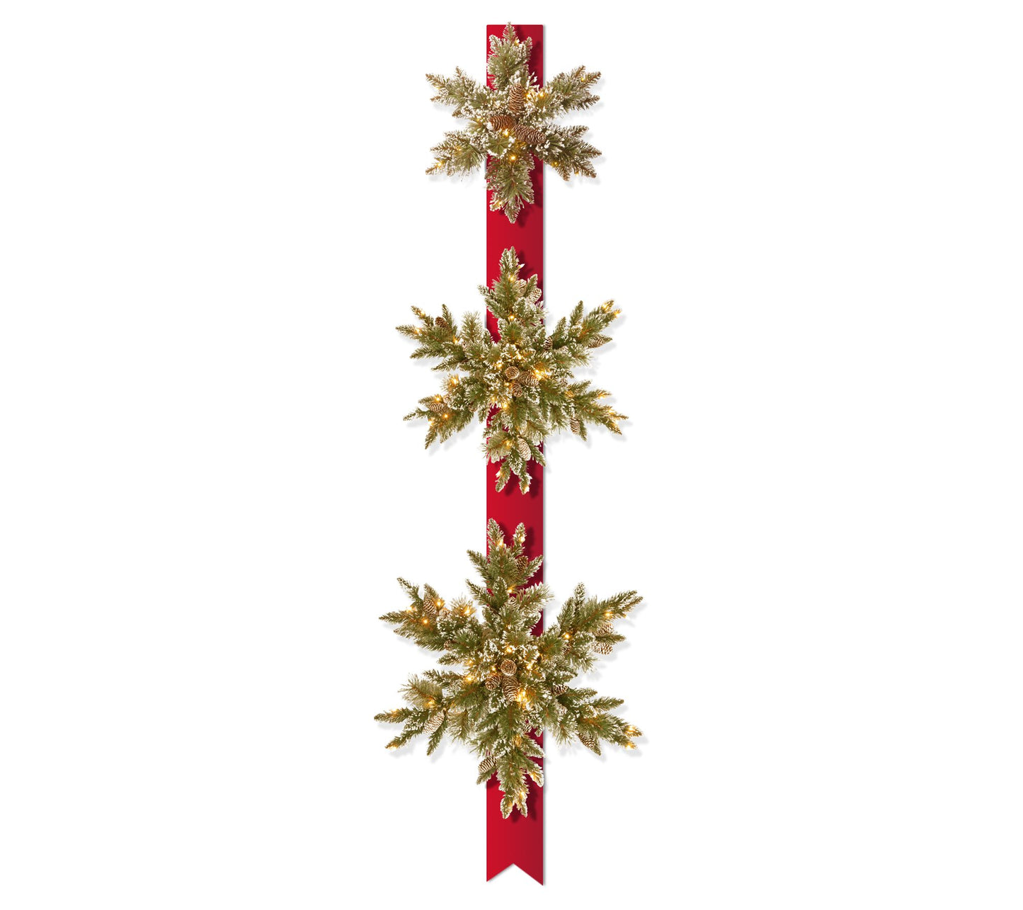 77" Glittery Bristle Pine Triple Snowflake Prelit Door Hanger