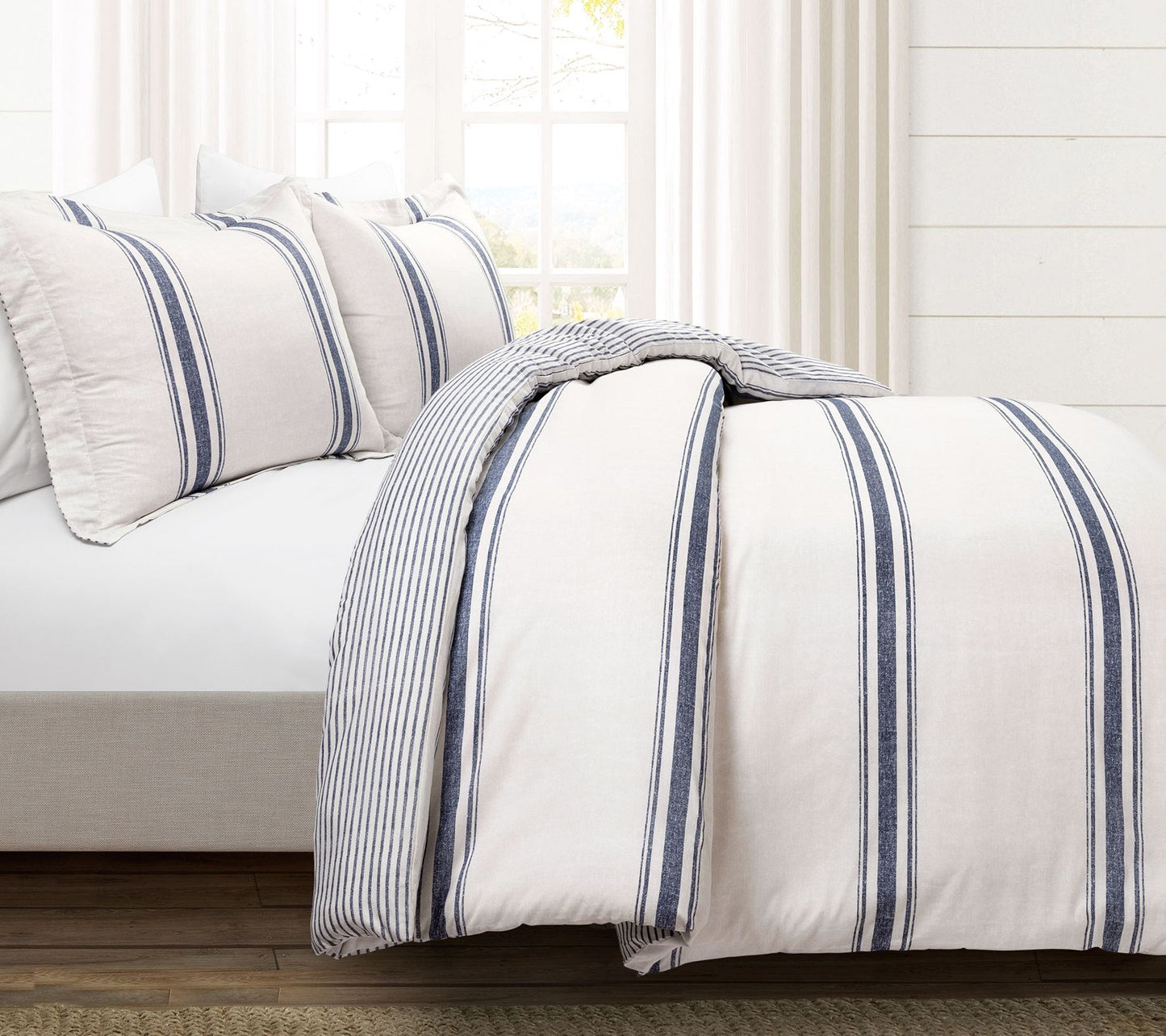 Farmhouse Stripe Cotton Duvet Cover Set KG by Lush Decor
