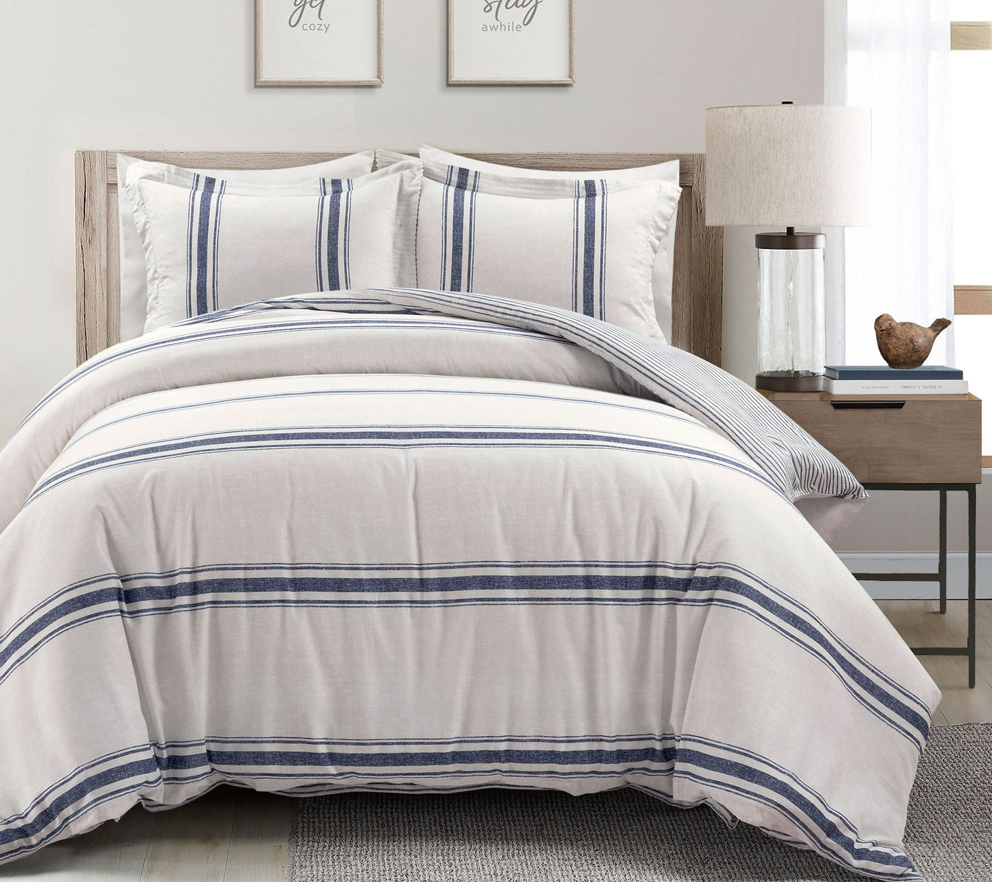 Farmhouse Stripe Cotton Duvet Cover Set F/Q byLush Decor