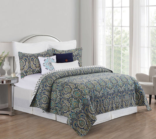 Ada Navy Full/Queen Quilt Set by Valerie