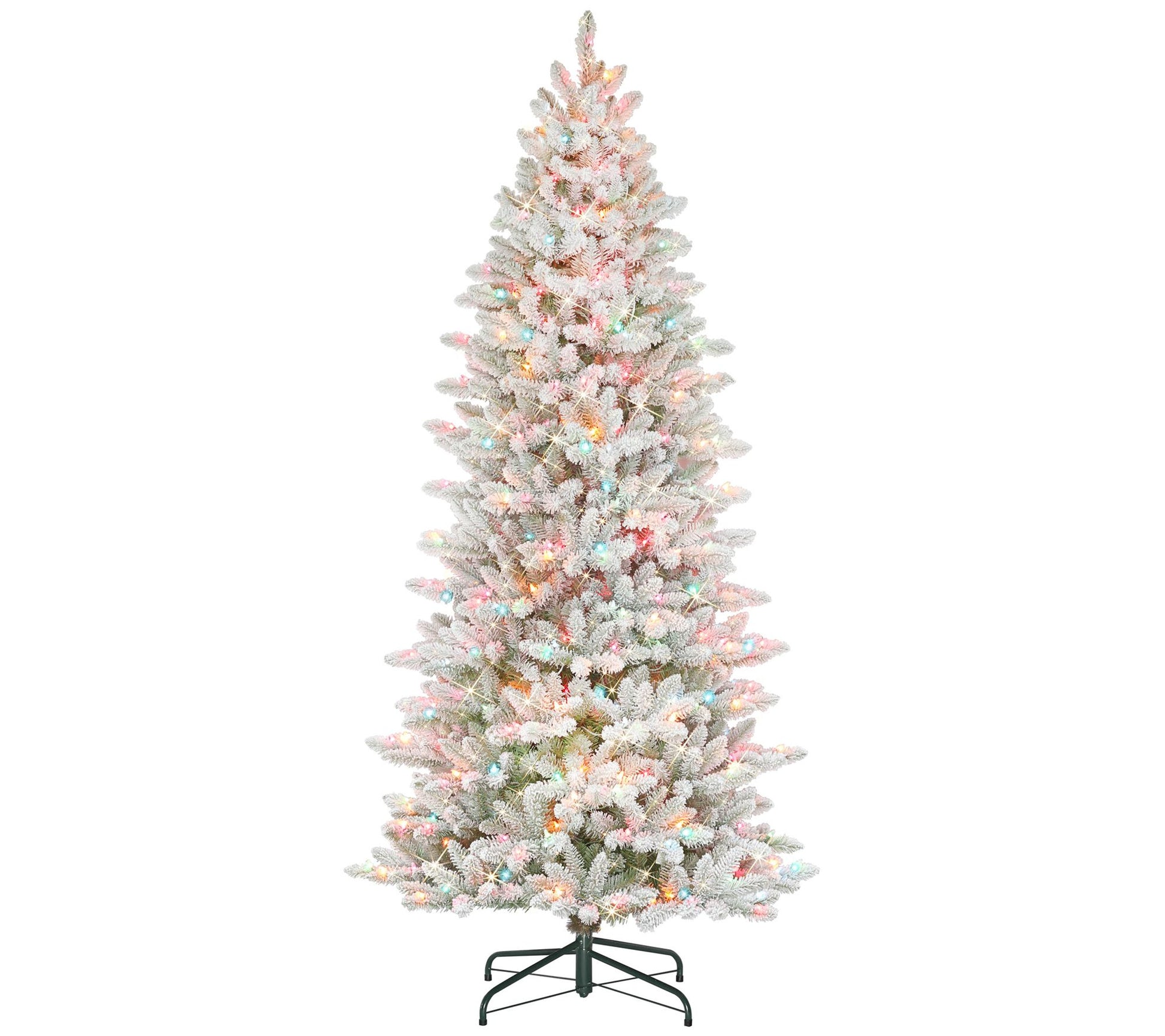 Puleo International 7.5' PreLit Slim Flocked Franklin Fir Tre