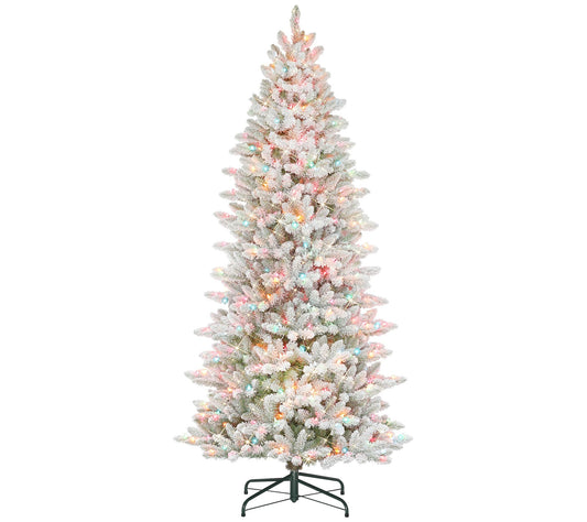 Puleo International 7.5' PreLit Slim Flocked Franklin Fir Tre