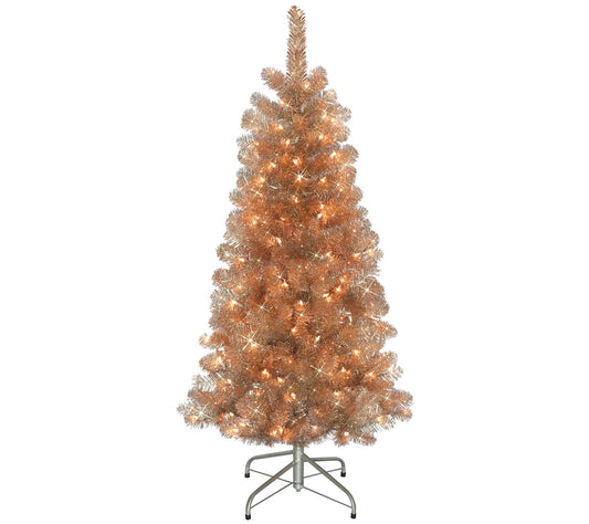 Puleo International 4.5' Pre-Lit Rose Gold Christmas Tree