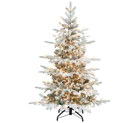 Puleo 4.5' Pre-lit Flocked Utah Fir Tree, 699 Tips, 250 UL
