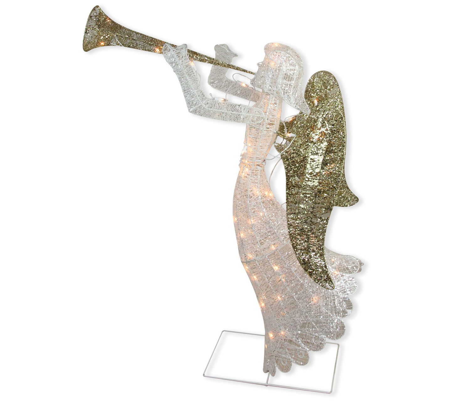 Northlight 48" Lit Glittered Silver & Gold Trumpeting Angel