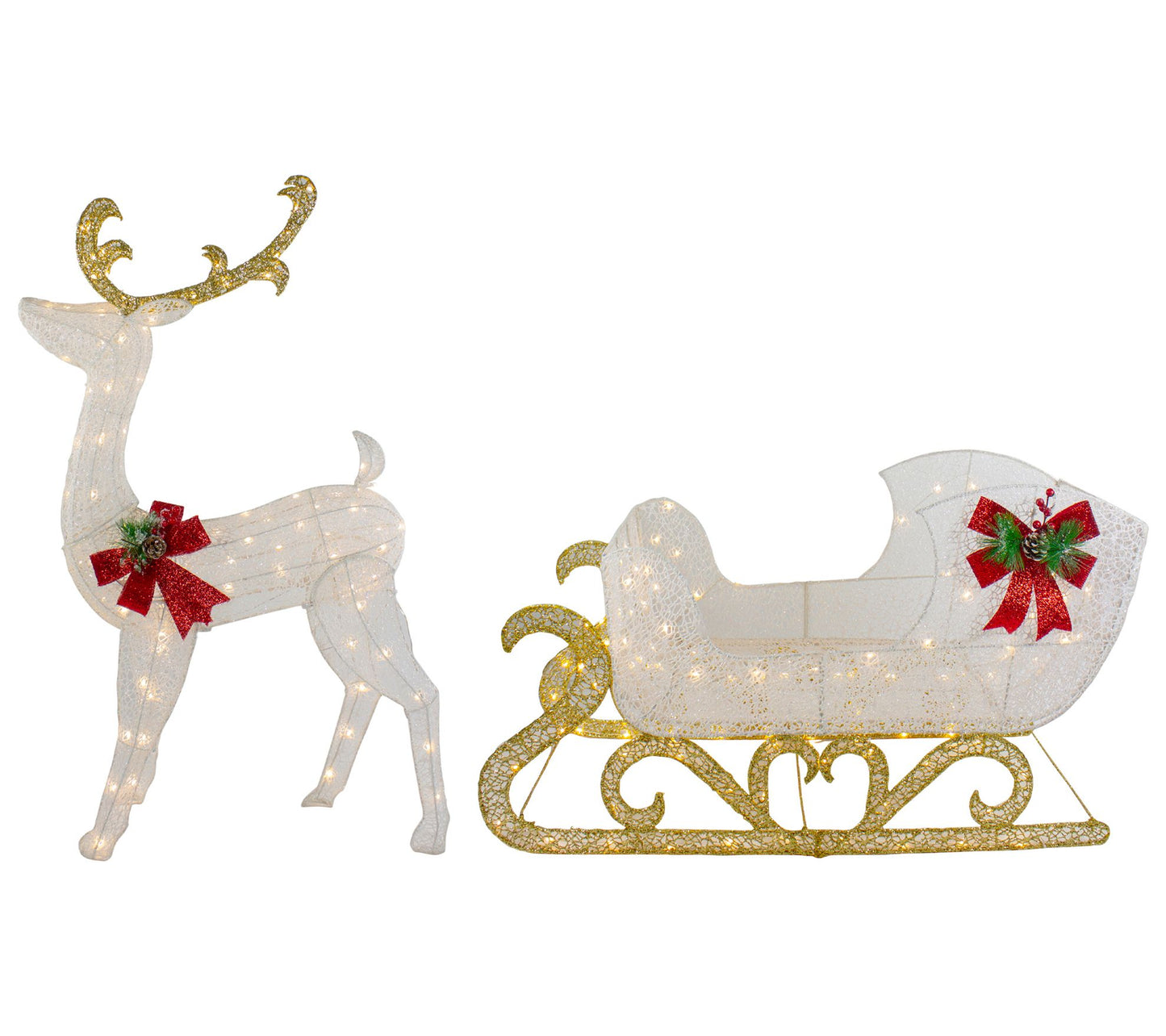 Northlight LED Lit Glitter Reindeer with Sleigh Outdoor Decor