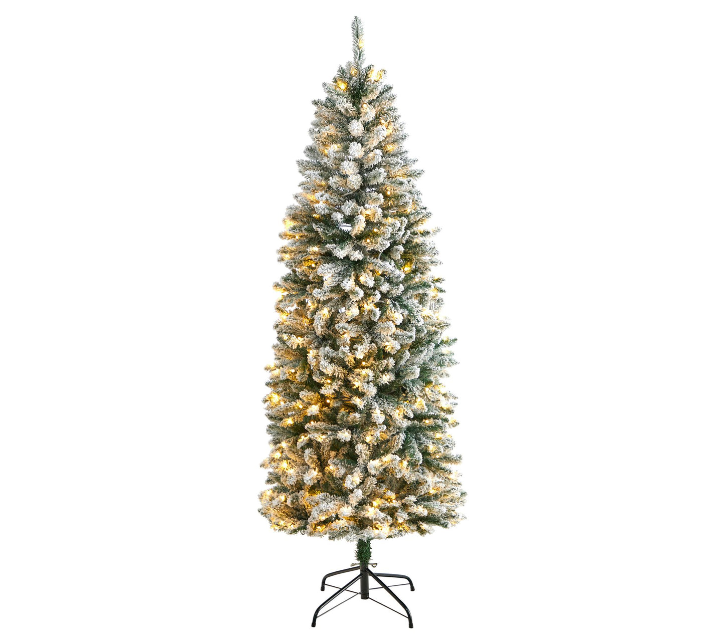 Nearly Natural 6' Slim Flocked Christmas Tree w/250 LED Lights
