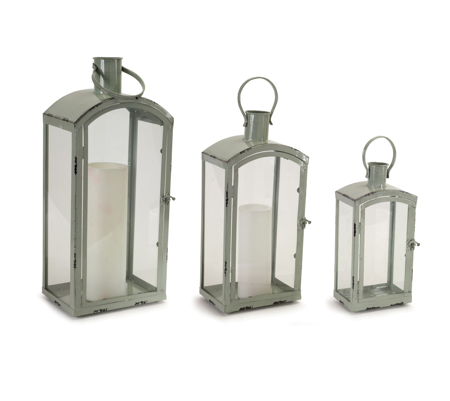 Melrose Rustic Sage Metal Lantern (Set of 3)