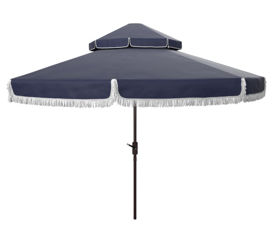 Safavieh Milan Fringe 9ft Double Top Crank Umbrella