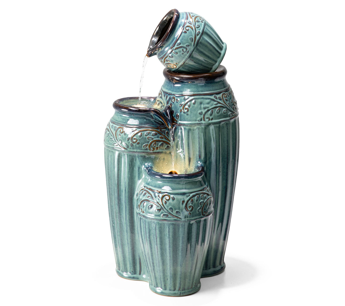 Glitzhome 27" Embossed Pattern Ceramic Pots Fountain