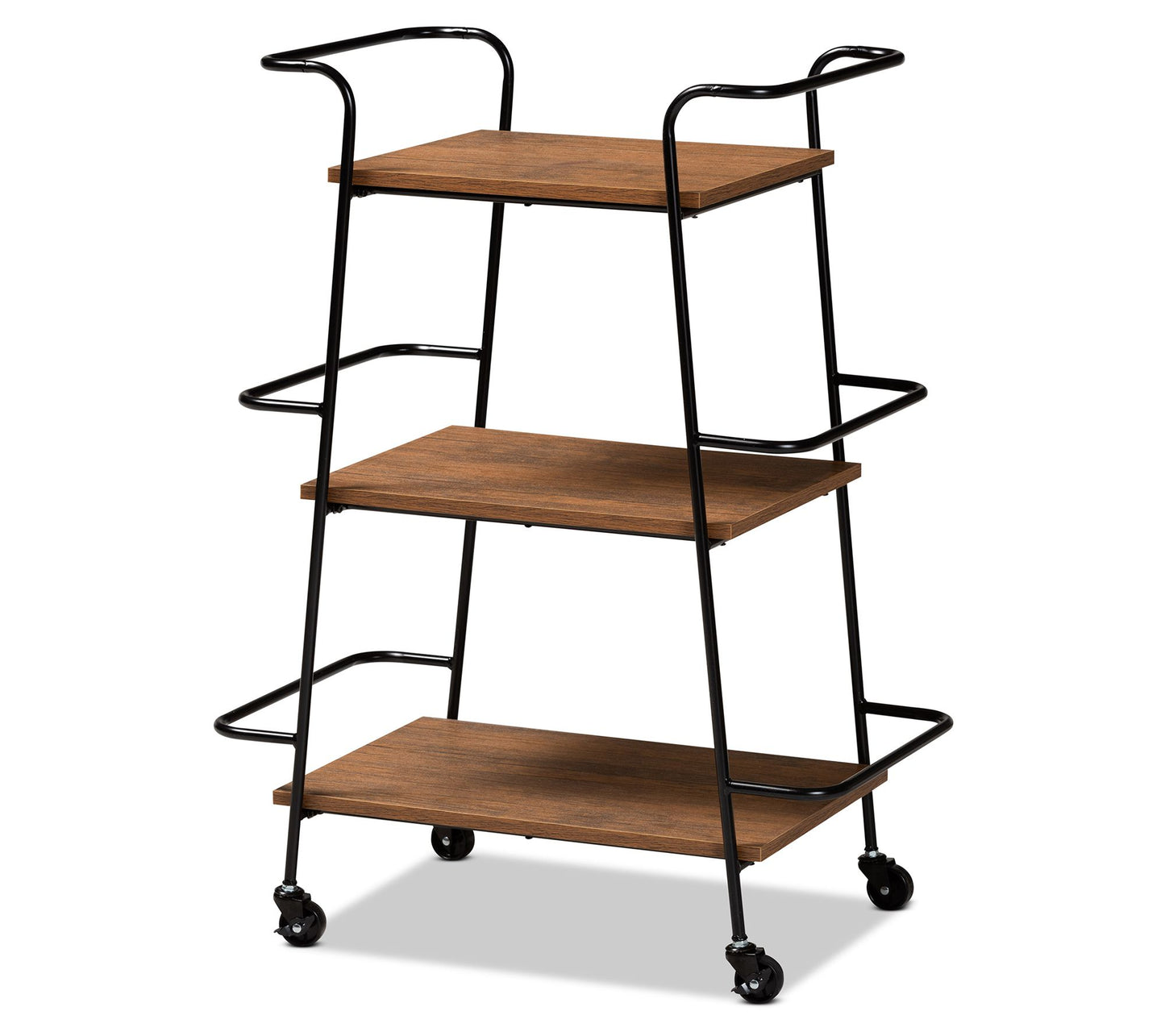 Bernard Black Metal and Walnut Wood Mobile Wine Bar Cart