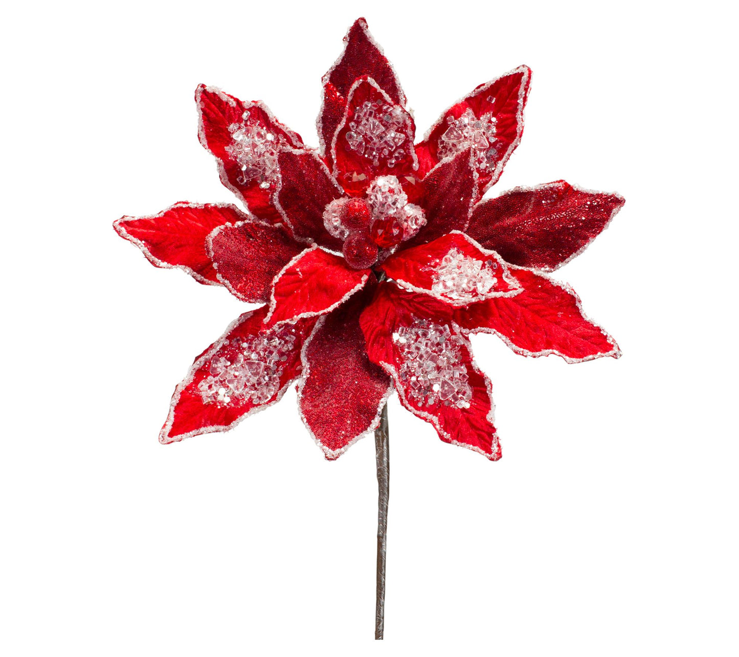 Melrose Red Poinsettia Stem w/Gold Bead Accents (S/6)