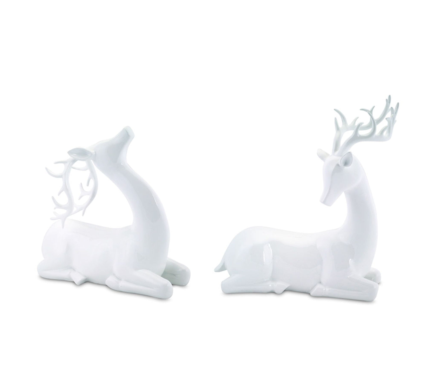 Melrose Modern White Stone Laying Deer Figurine (Set of 2)