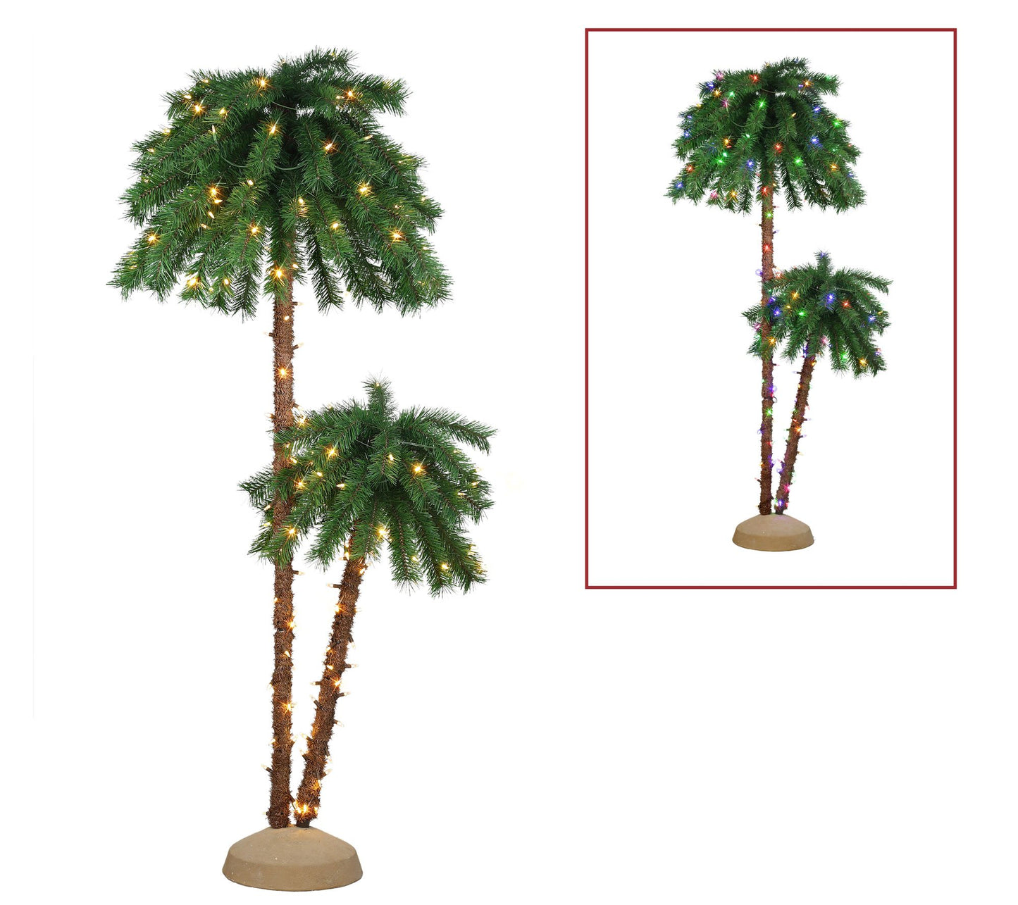 Puleo International 3.5ft & 6ft Pre-Lit Double Trunk Palm Tree