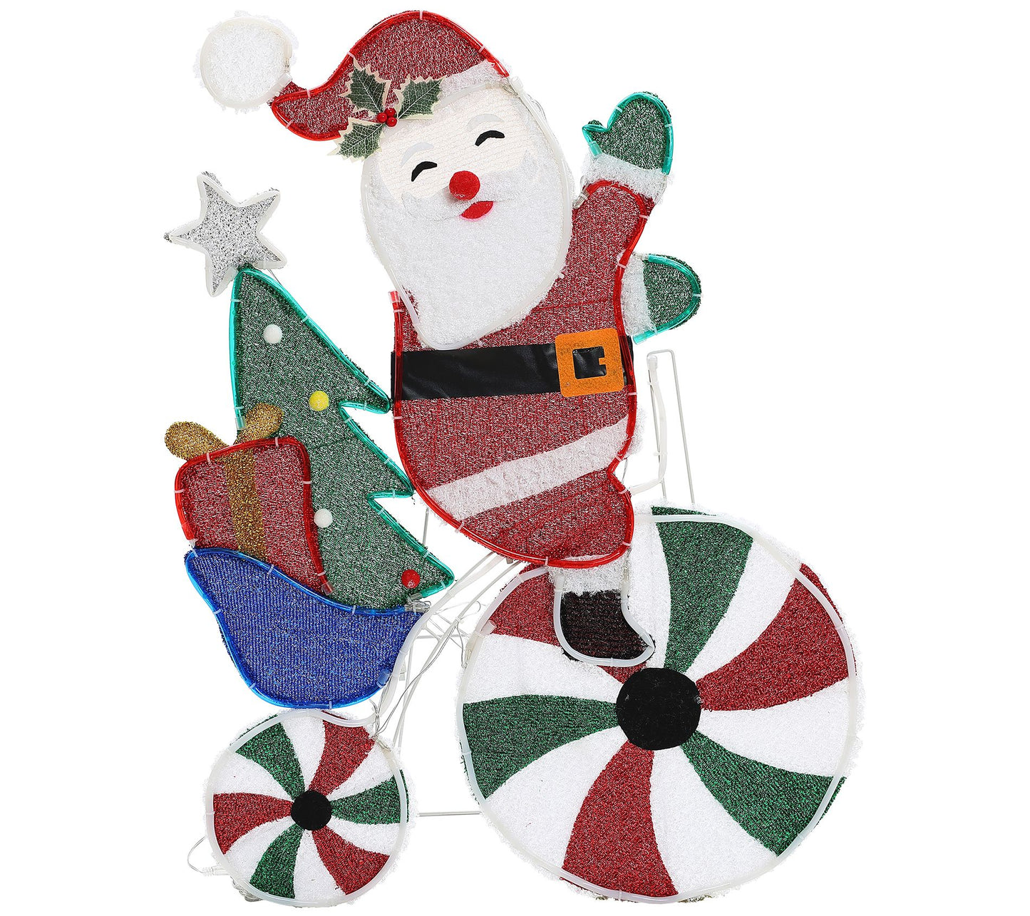 LuxenHome Santa on Peppermint Bike Lighted Holiday Decoration