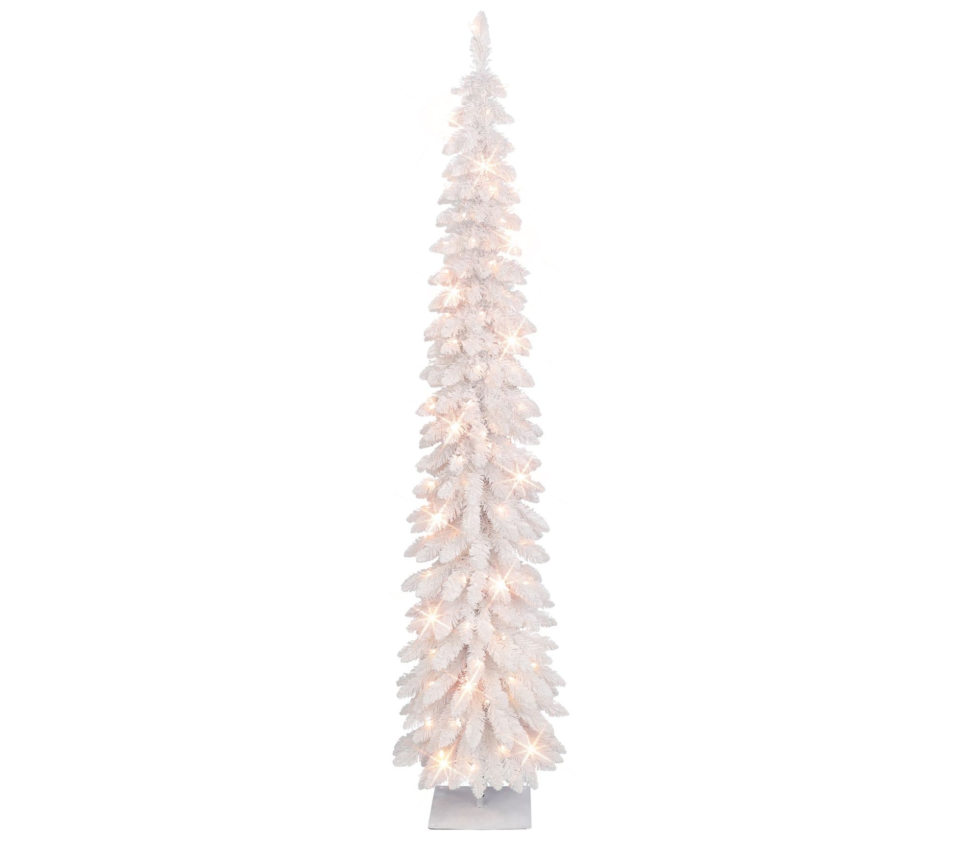 Puleo 7' Pre-Lit Flocked White Alpine Pencil Tree 150 Lights