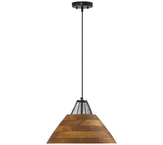 River of Goods 1-Light Metal Cage and Wood Pendant