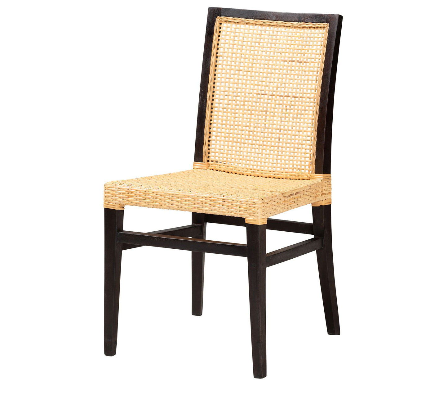 Baxton Studio Lingga Wood and Natural Rattan Di ning Chair