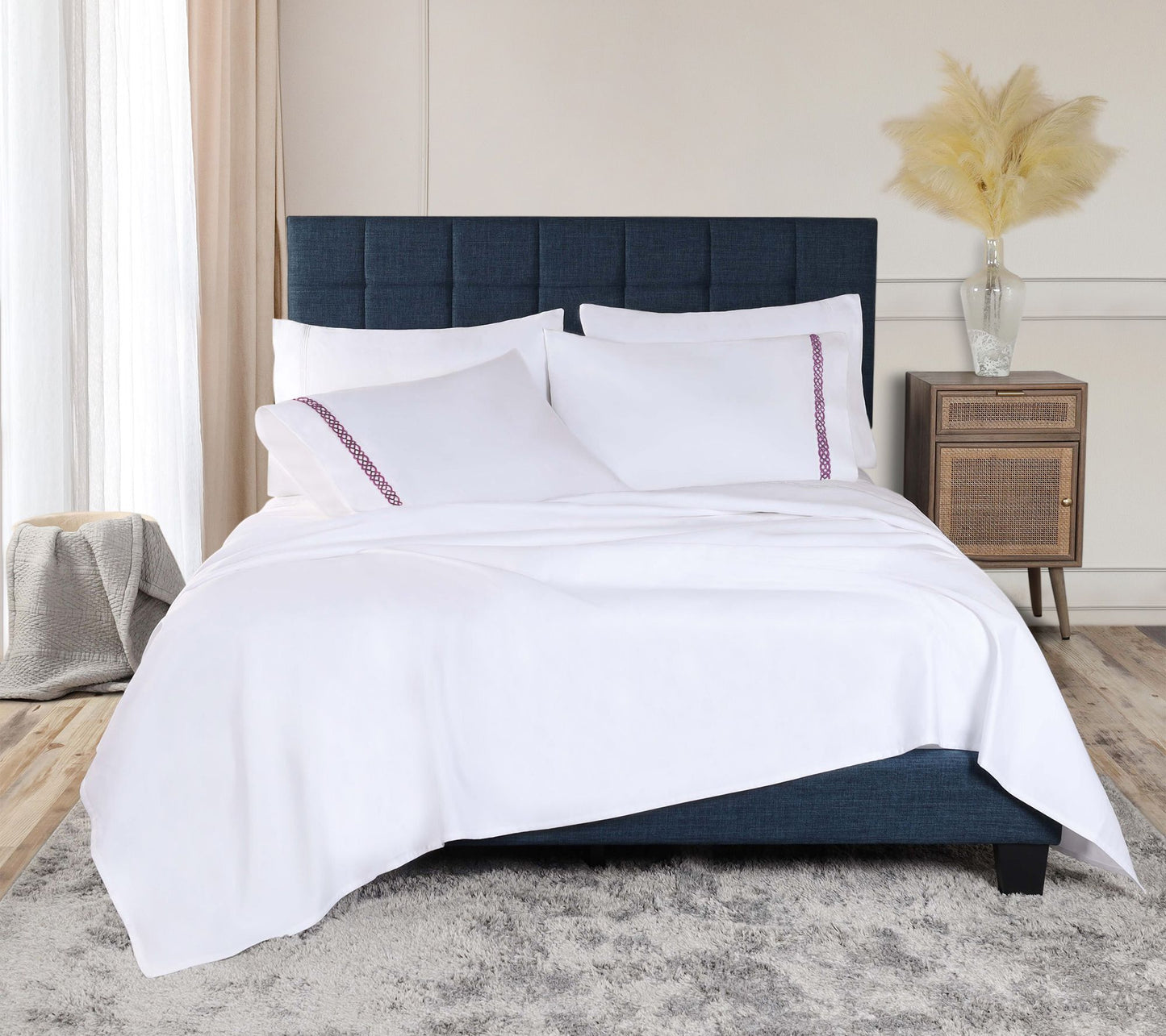 Superior Egyptian Cotton Embroidered Bed Sheetet- Cal King