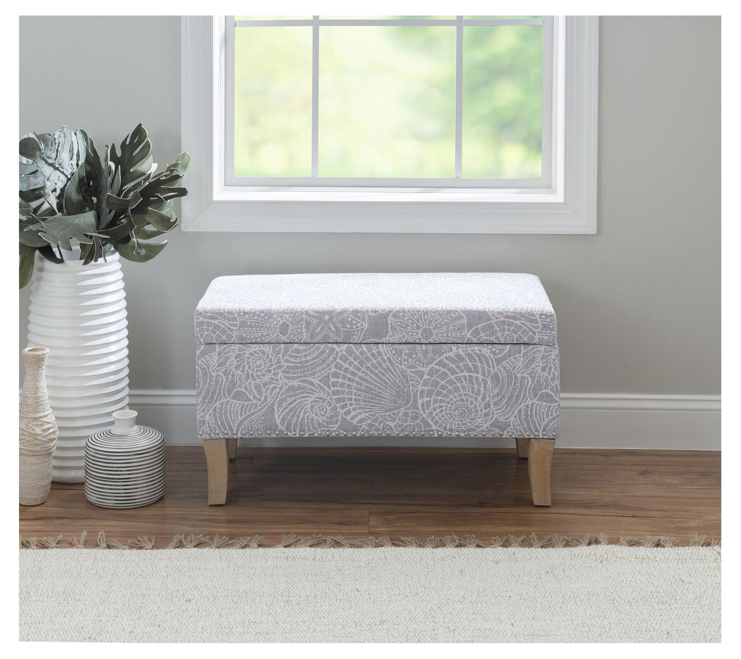 Linon Home Decor Juliet Upholstered Storage Ottoman Seashell