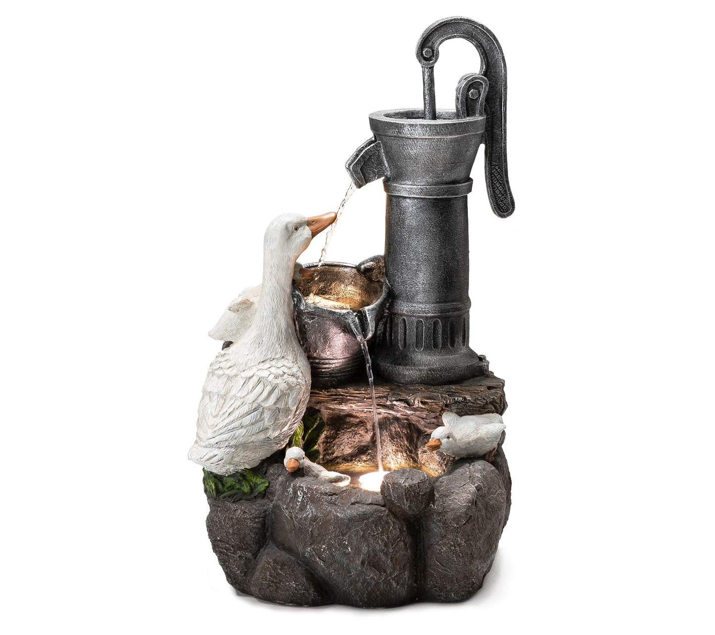 Glitzhome Sipping Duck Family At The Water PumpLED Fountain